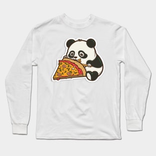 Cartoon Adorable Cute Panda Eats Pizza Long Sleeve T-Shirt